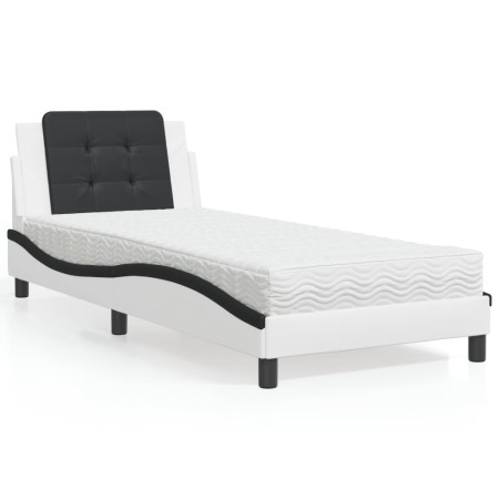 Cama con colchón cuero sintético blanco y negro 100x200 cm en Camas y somieres | Comprar online en Foro24