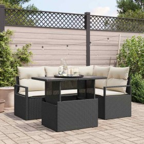 Conjunto de sofá de jardín 5 pcs Negro y crema 100 x 55 x 73 cm