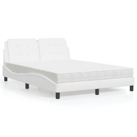 Cama con colchón cuero sintético blanco 140x190 cm
