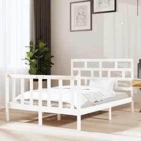 Solid white pine wood bed frame 135x190 cm by vidaXL, Beds and slatted bases - Ref: Foro24-3101324, Price: 157,86 €, Discount: %