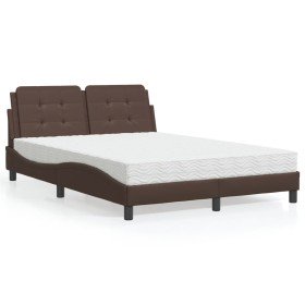 Cama con colchón cuero sintético marrón 140x190 cm Cama con colchón cuero sintético marrón 140x190 cm