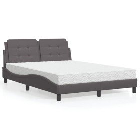 Cama con colchón cuero sintético gris 140x190 cm Cama con colchón cuero sintético gris 140x190 cm