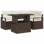 Conjunto de sofá de jardín con cojín 5 pcs Marrón y crema
