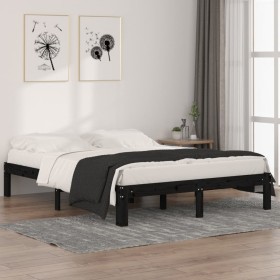 Estructura de cama madera maciza negra King Size 150x200 cm