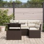 Conjunto de sofá de jardín con cojín 5 pcs Marrón y crema