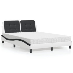 Cama con colchón cuero sintético blanco y negro 140x200 cm