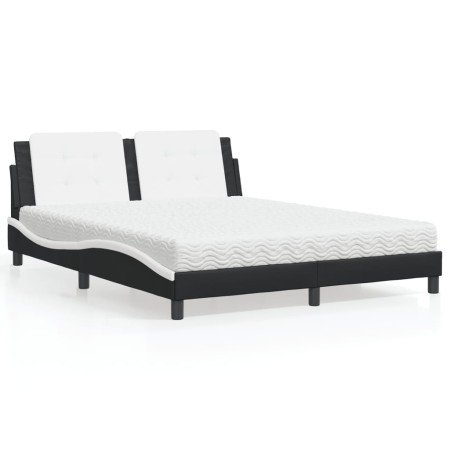 Cama con colchón cuero sintético negro y blanco 160x200 cm en Camas y somieres | Comprar online en Foro24