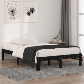 Estructura de cama madera maciza pequeña doble negro 120x190 cm