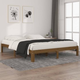 Estructura de cama madera maciza pino marrón miel 160x200 cm