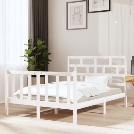 Massiver Bettrahmen aus weißem Kiefernholz, 140 x 190 cm von vidaXL, Betten und Lattenroste - Ref: Foro24-3101329, Preis: 149...