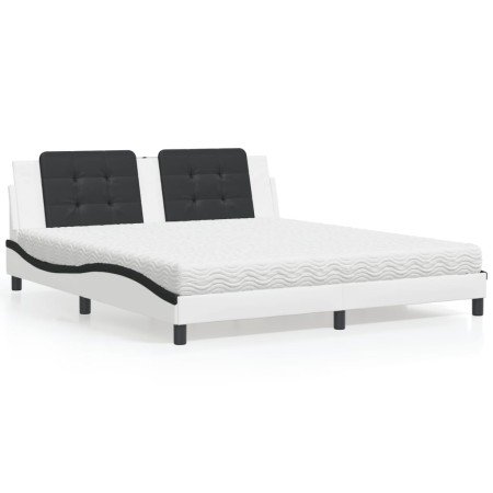 Cama con colchón cuero sintético blanco y negro 180x200 cm en Camas y somieres | Comprar online en Foro24