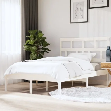 White solid wood bed frame 150x200 cm by vidaXL, Beds and slatted bases - Ref: Foro24-3101224, Price: 135,24 €, Discount: %