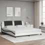 Cama con colchón cuero sintético blanco y negro 180x200 cm