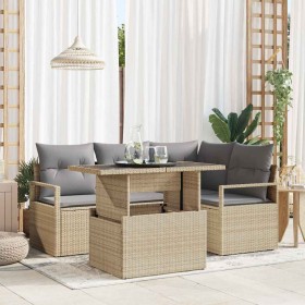Conjunto de sofá de jardín con cojín 5 pcs beige y gris claro