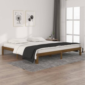 Estructura de cama madera maciza de pino marrón miel 200x200 cm