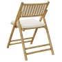 Sillas de bistró plegables con cojines 4 uds bambú blanco crema