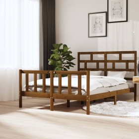 Estructura de cama madera maciza pino marrón miel 160x200 cm