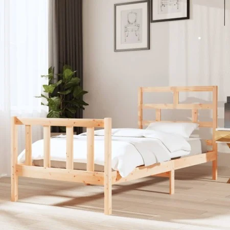 Solid pine wood bed frame 90x190 cm by vidaXL, Beds and slatted bases - Ref: Foro24-3101313, Price: 94,17 €, Discount: %