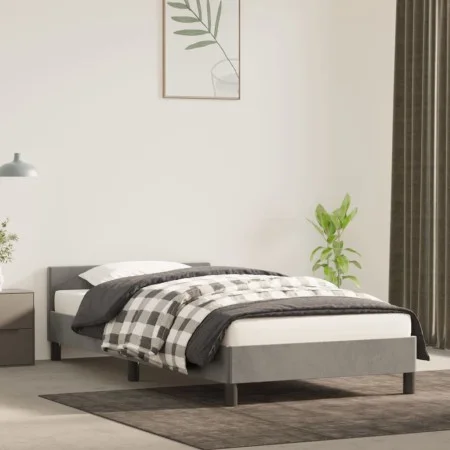 Light gray velvet bed frame with headboard 100x200cm by vidaXL, Beds and slatted bases - Ref: Foro24-347555, Price: 88,86 €, ...