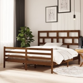 Estructura de cama madera maciza marrón miel 180x2