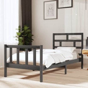 Estructura de cama madera maciza de pino gris 90x190 cm