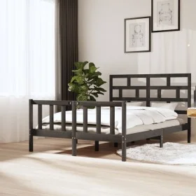 Solid gray pine wood bed frame 150x200 cm by vidaXL, Beds and slatted bases - Ref: Foro24-3101355, Price: 166,77 €, Discount: %