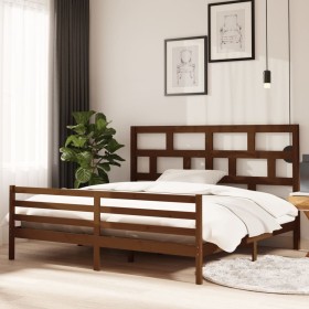 Estructura de cama madera maciza de pino marrón miel 200x200 cm