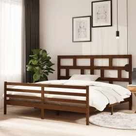 Honey brown solid pine wood bed frame 200x200 cm by vidaXL, Beds and slatted bases - Ref: Foro24-3101306, Price: 183,35 €, Di...