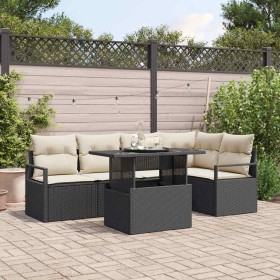 Conjunto de sofá de jardín 6 pcs Negro y crema 100 x 55 x 73 cm