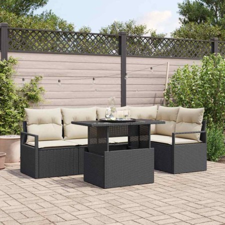 Conjunto de sofá de jardín 6 pcs Negro y crema 100 x 55 x 73 cm