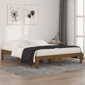 Estructura de cama madera maciza king marrón miel 150x200 cm