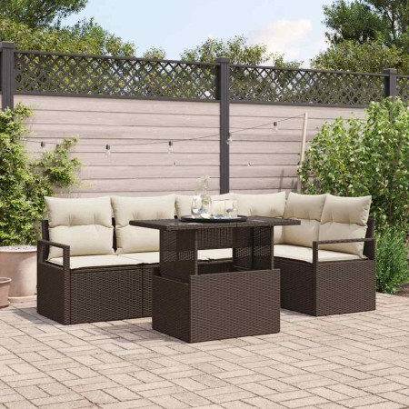 Conjunto de sofá de jardín con cojín 6 pcs Marrón y crema