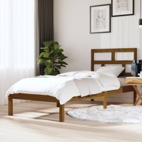 Estructura cama individual madera maciza marrón miel 75x190 cm