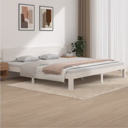 Massives Bettgestell aus weißem Kiefernholz, 200 x 200 cm von vidaXL, Betten und Lattenroste - Ref: Foro24-810516, Preis: 154...