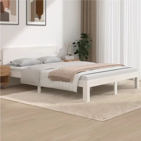 Solid white pine wood bed frame 140x190 cm by vidaXL, Beds and slatted bases - Ref: Foro24-810476, Price: 109,25 €, Discount: %