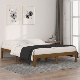 Estructura de cama madera maciza de pino marrón miel 140x190 cm