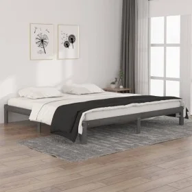 Solid gray pine wood bed frame 200x200 cm by vidaXL, Beds and slatted bases - Ref: Foro24-810387, Price: 131,04 €, Discount: %