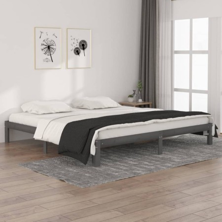 Solid gray pine wood bed frame 200x200 cm by vidaXL, Beds and slatted bases - Ref: Foro24-810387, Price: 133,08 €, Discount: %