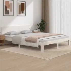 Estructura de cama de madera maciza de pino blanco 160x200 cm de vidaXL, Camas y somieres - Ref: Foro24-810506, Precio: 134,8...