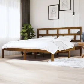 Honey brown solid pine wood bed frame 200x200 cm by vidaXL, Beds and slatted bases - Ref: Foro24-3101241, Price: 171,35 €, Di...