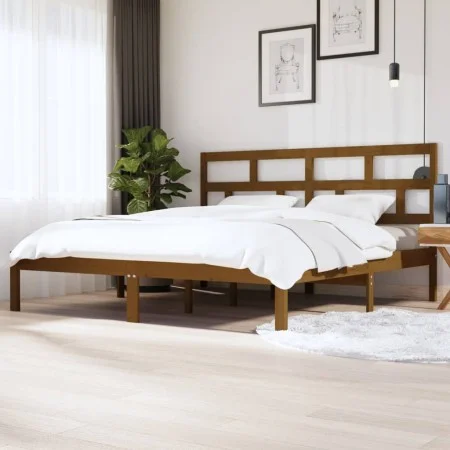 Estructura de cama madera maciza de pino marrón miel 200x200 cm de vidaXL, Camas y somieres - Ref: Foro24-3101241, Precio: 17...
