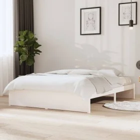 White solid wood bed frame 140x190 cm by vidaXL, Beds and slatted bases - Ref: Foro24-814930, Price: 123,13 €, Discount: %