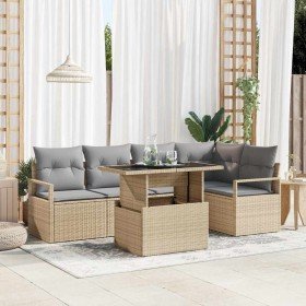 Conjunto de sofá de jardín con cojín 6 pcs beige y gris claro Conjunto de sofá de jardín con cojín 6 pcs beige y gris claro