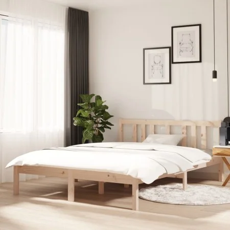 Solid wood double bed frame 135x190 cm by vidaXL, Beds and slatted bases - Ref: Foro24-814859, Price: 96,63 €, Discount: %