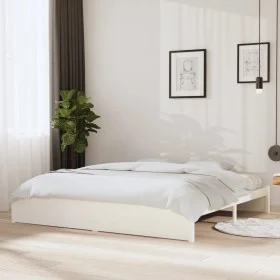 White solid wood bed frame 200x200 cm by vidaXL, Beds and slatted bases - Ref: Foro24-814970, Price: 147,02 €, Discount: %