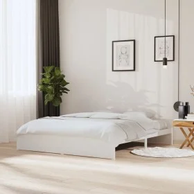 White solid wood bed frame Supe King 180x200 cm by vidaXL, Beds and slatted bases - Ref: Foro24-814965, Price: 148,42 €, Disc...