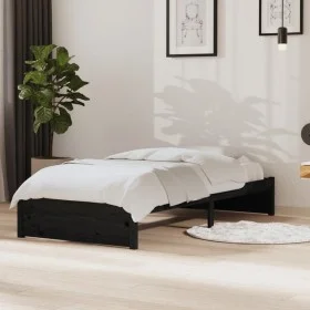 Black solid wood single bed frame 90x190 cm by vidaXL, Beds and slatted bases - Ref: Foro24-814918, Price: 89,39 €, Discount: %