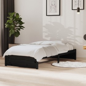 Schwarzer Einzelbettrahmen aus Massivholz, 90 x 190 cm von vidaXL, Betten und Lattenroste - Ref: Foro24-814918, Preis: 110,11...