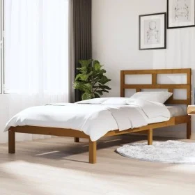 Honey brown solid pine wood bed frame 100x200 cm by vidaXL, Beds and slatted bases - Ref: Foro24-3101211, Price: 110,84 €, Di...