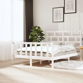 Massiver Bettrahmen aus weißem Kiefernholz, 160 x 200 cm von vidaXL, Betten und Lattenroste - Ref: Foro24-3101359, Preis: 153...